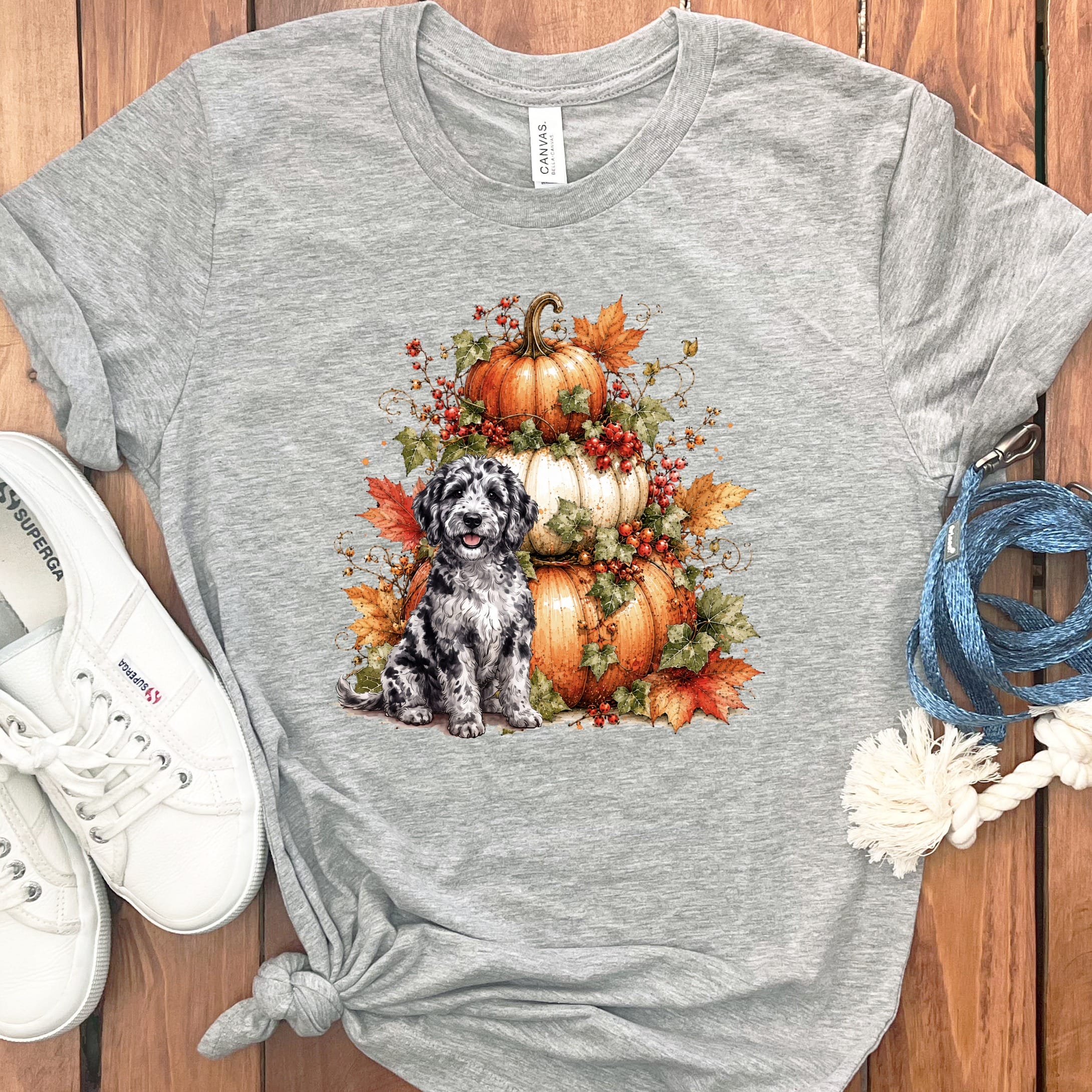 Merle Goldendoodle Pumpkin Ivy T-Shirt in Athletic Heather / S by Puppy Jo