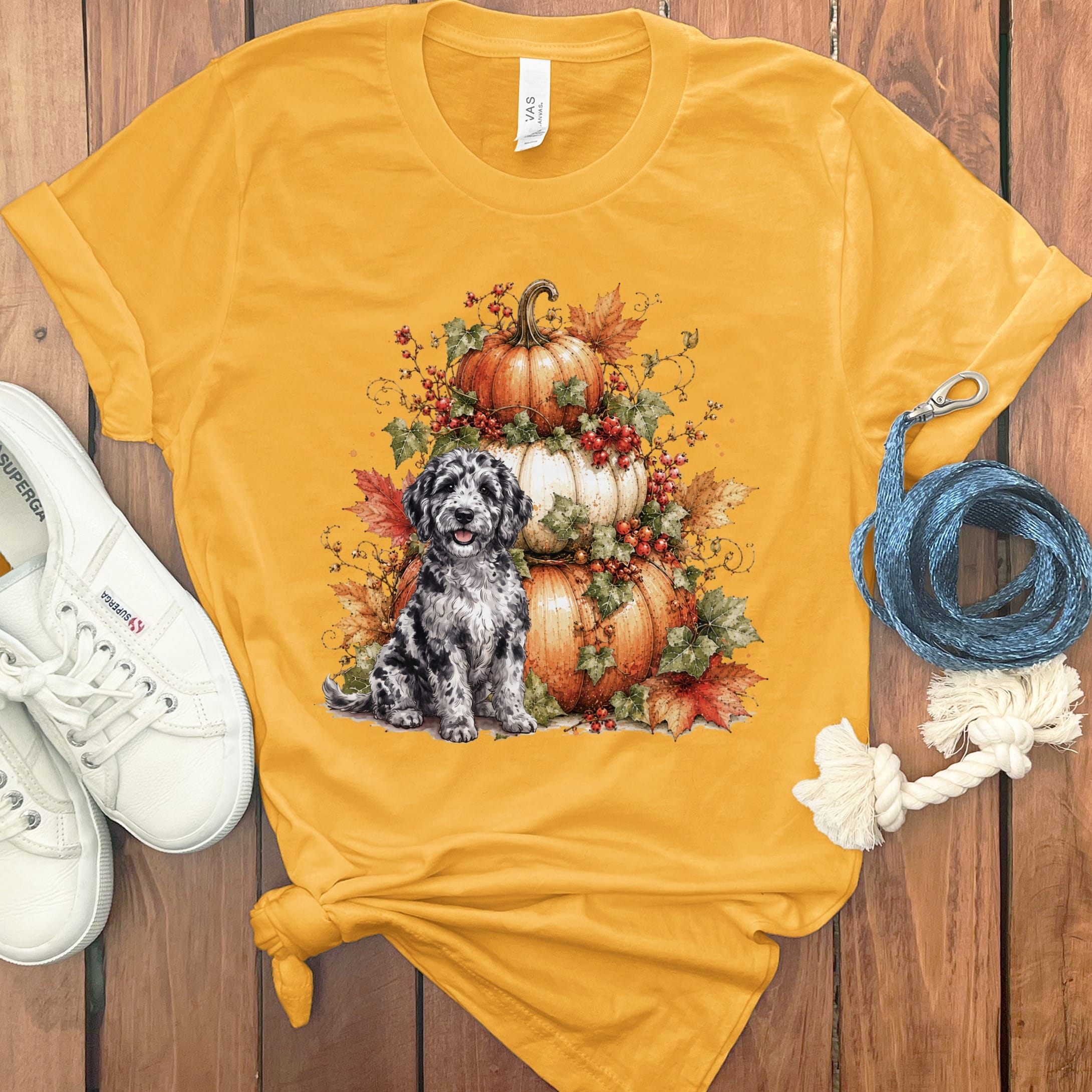 Merle Goldendoodle Pumpkin Ivy T-Shirt in Gold / S by Puppy Jo