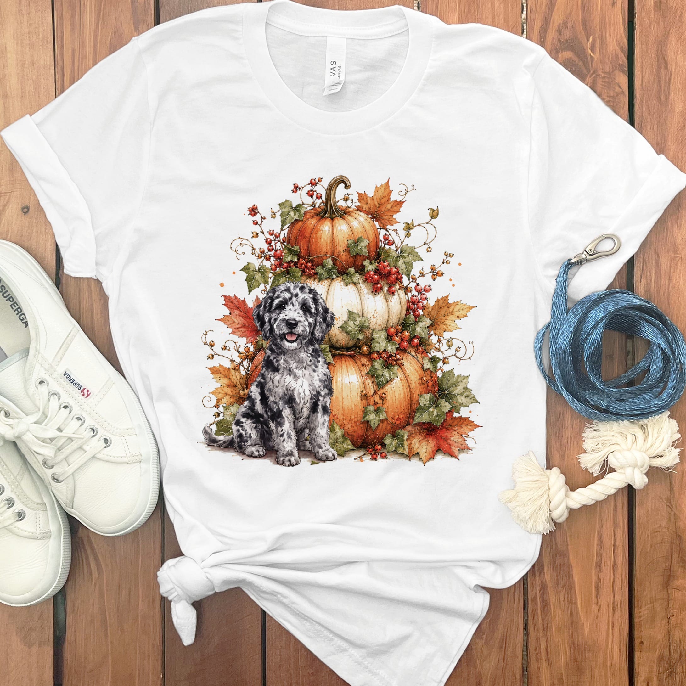 Merle Goldendoodle Pumpkin Ivy T-Shirt in White / S by Puppy Jo