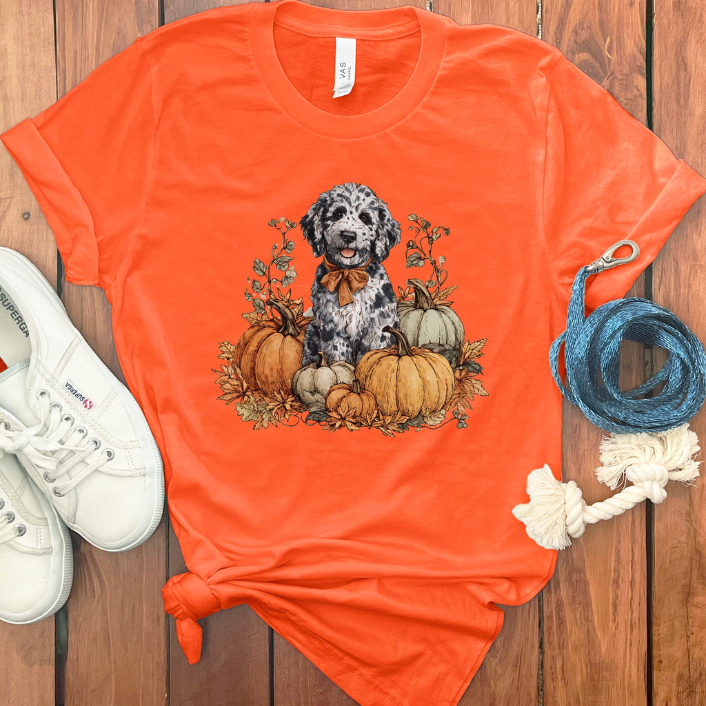 Merle Goldendoodle Pumpkin Time T-Shirt in Orange / S by Puppy Jo
