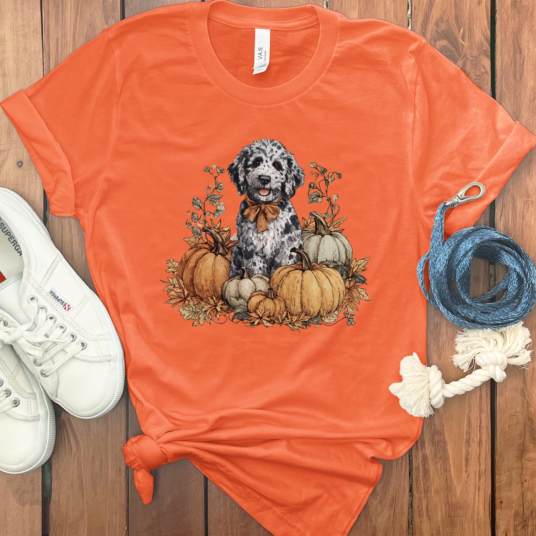 Merle Goldendoodle Pumpkin Time T-Shirt in Orange / S by Puppy Jo