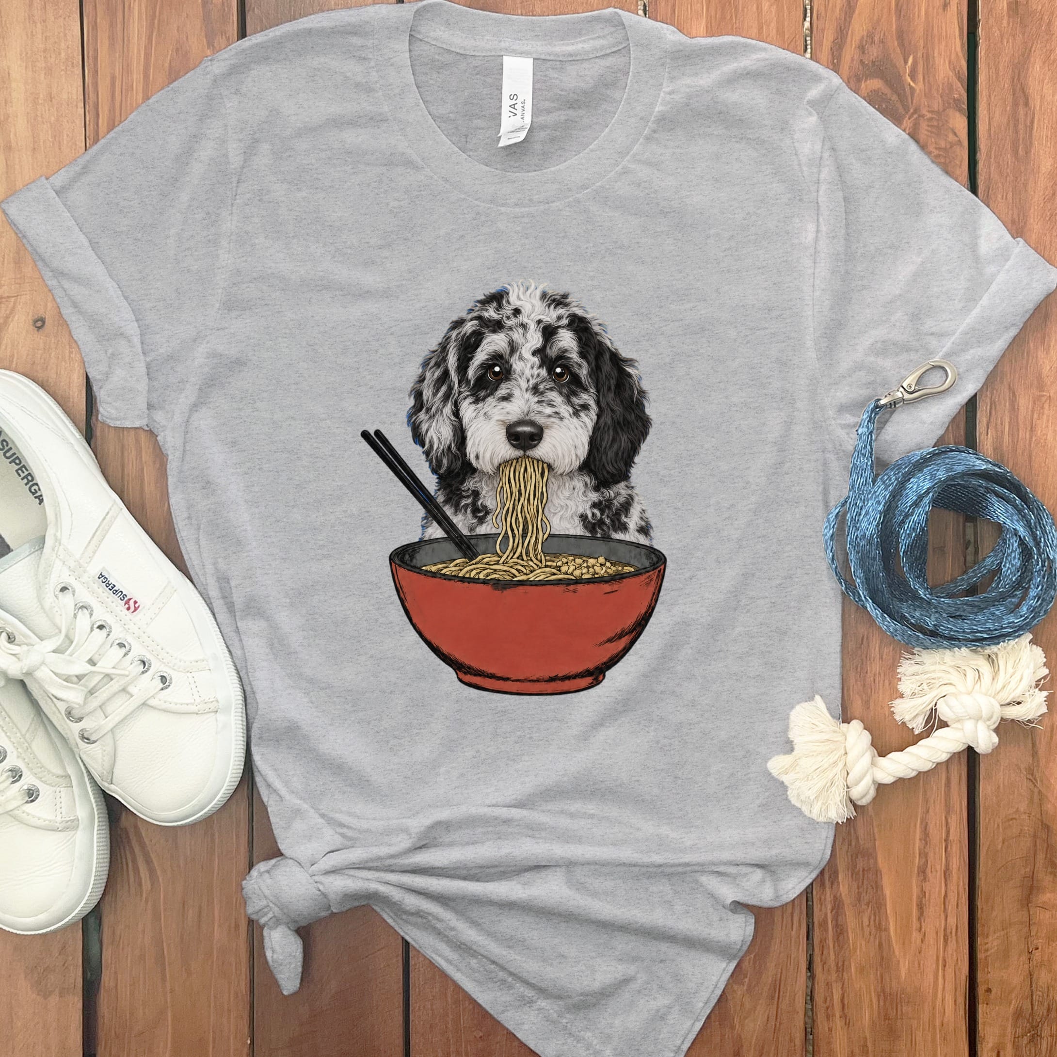 Merle Goldendoodle Ramen T-Shirt in Athletic Heather / S / - by Puppy Jo