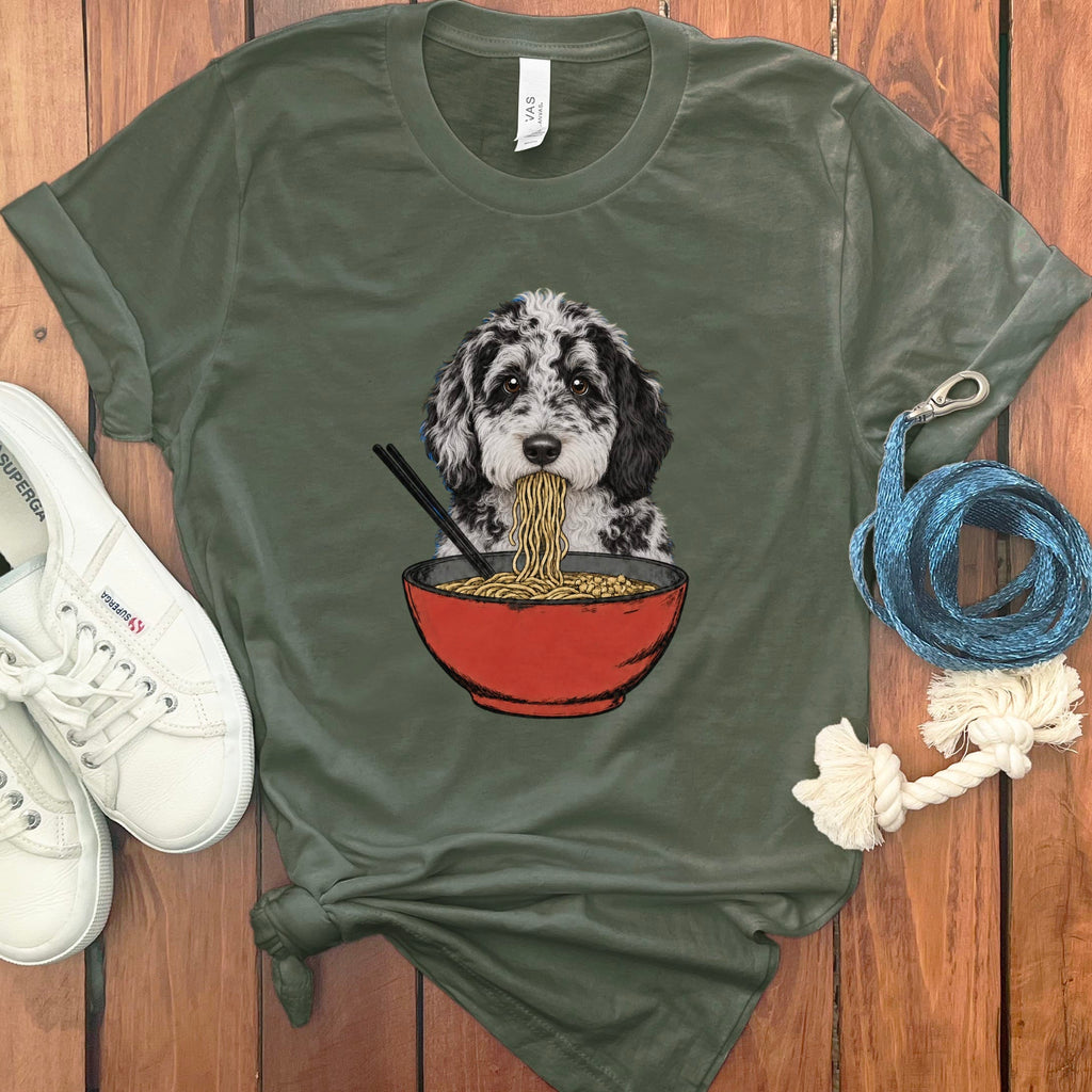 Merle Goldendoodle Ramen T-Shirt in Military Green / S / - by Puppy Jo
