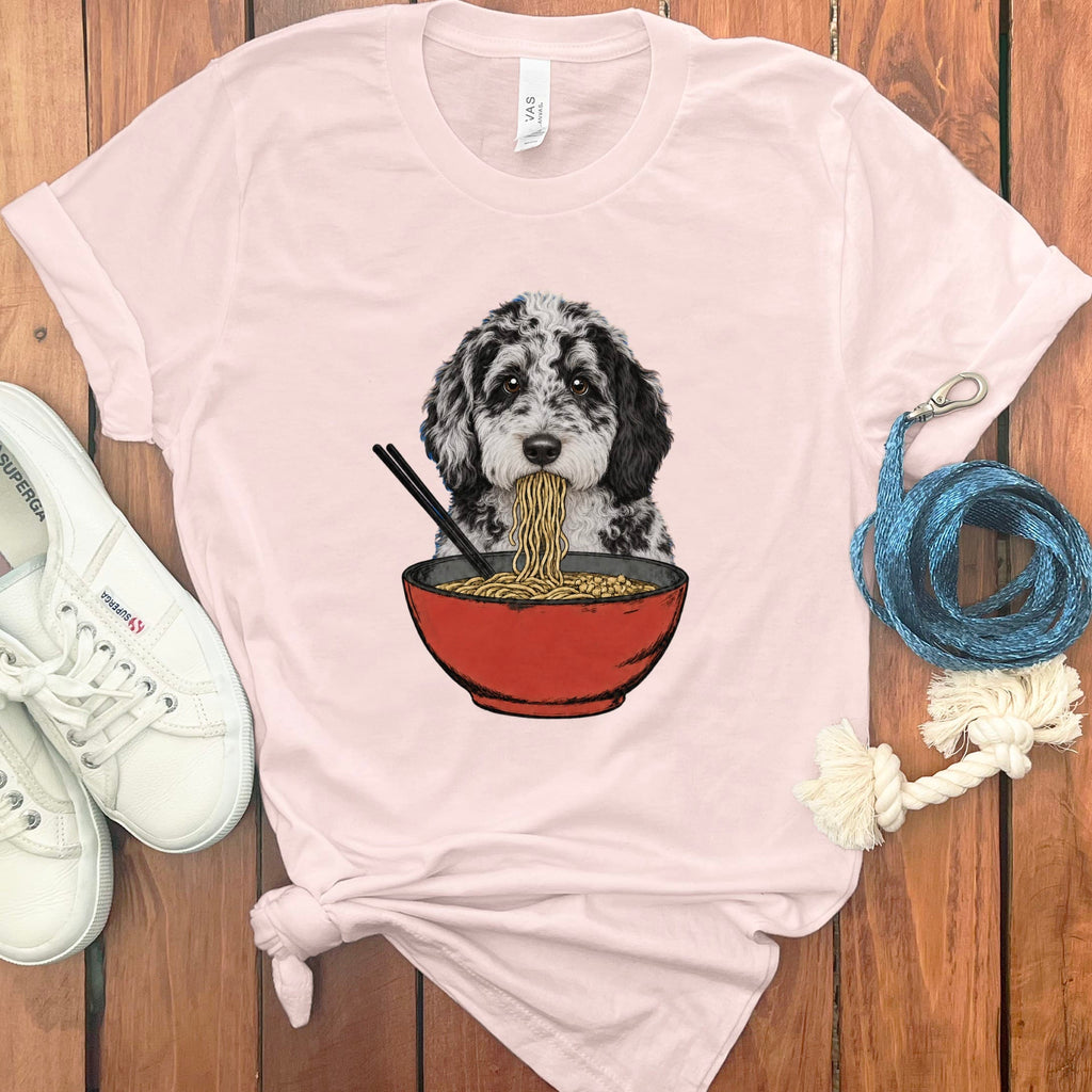 Merle Goldendoodle Ramen T-Shirt in Soft Pink / S / - by Puppy Jo