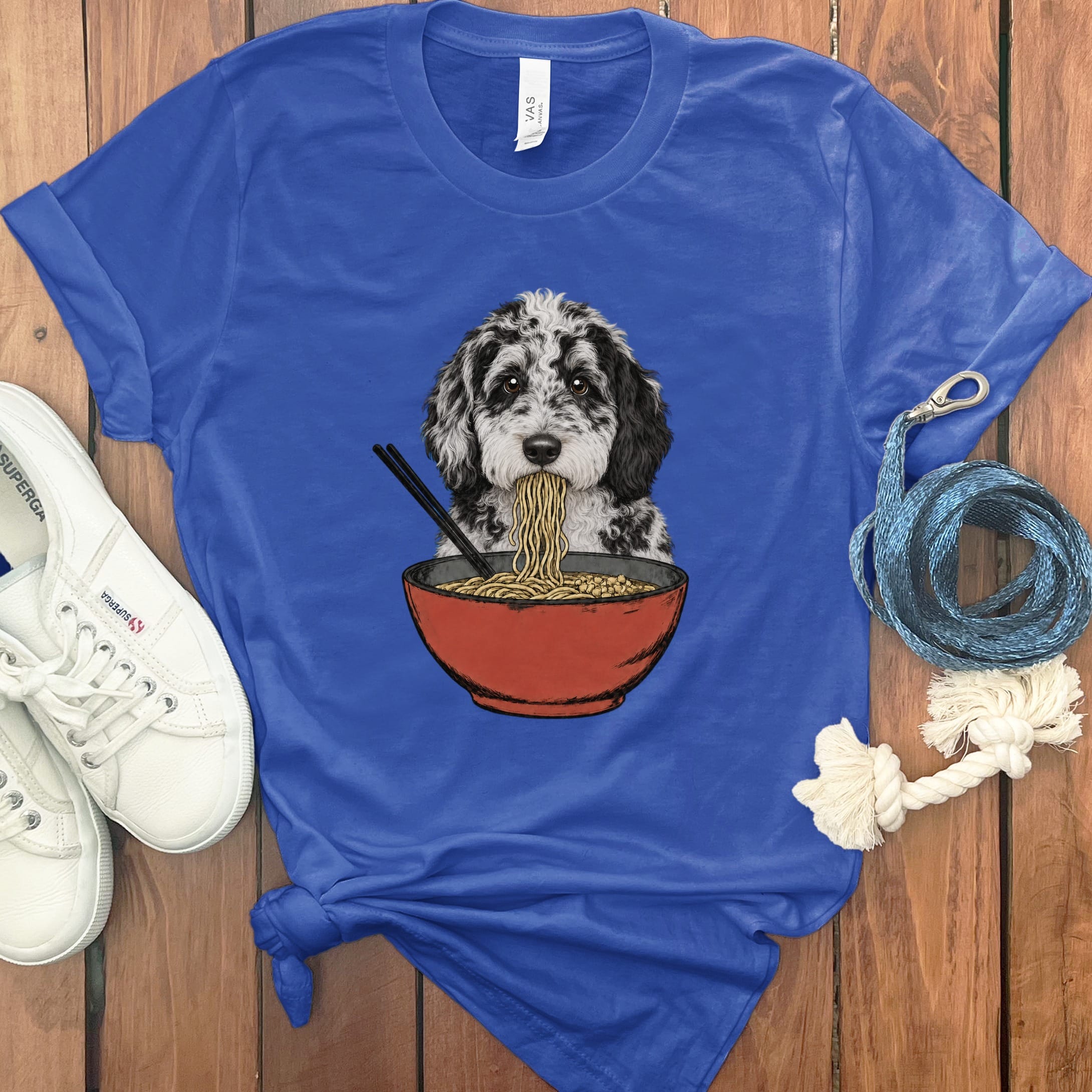 Merle Goldendoodle Ramen T-Shirt in True Royal / S / - by Puppy Jo