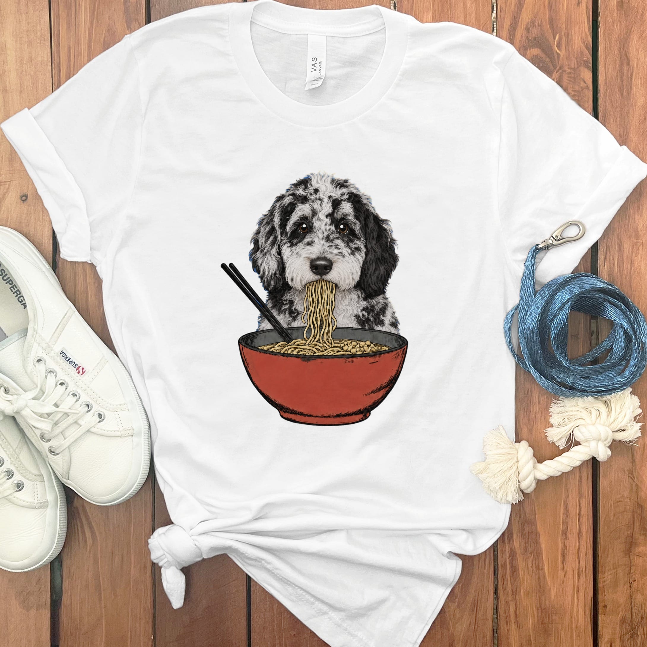 Merle Goldendoodle Ramen T-Shirt in White / S / - by Puppy Jo