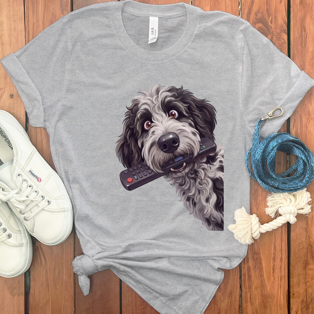Merle Goldendoodle Remote T-Shirt in Athletic Heather / S by Puppy Jo