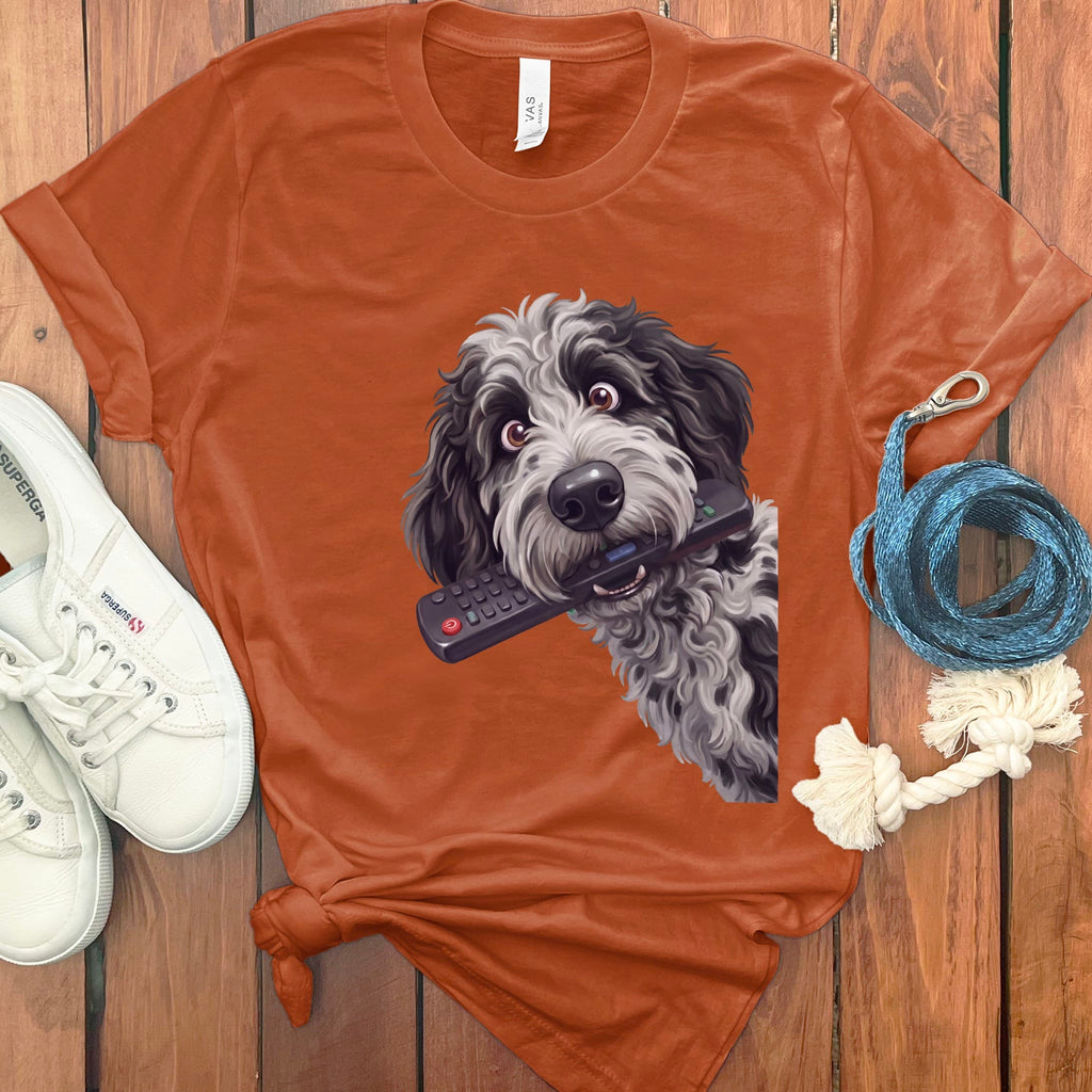 Merle Goldendoodle Remote T-Shirt in Autumn / S by Puppy Jo