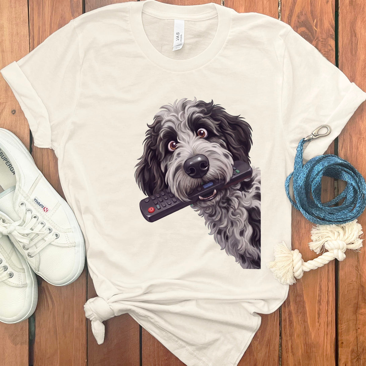 Merle Goldendoodle Remote T-Shirt in Natural / S by Puppy Jo