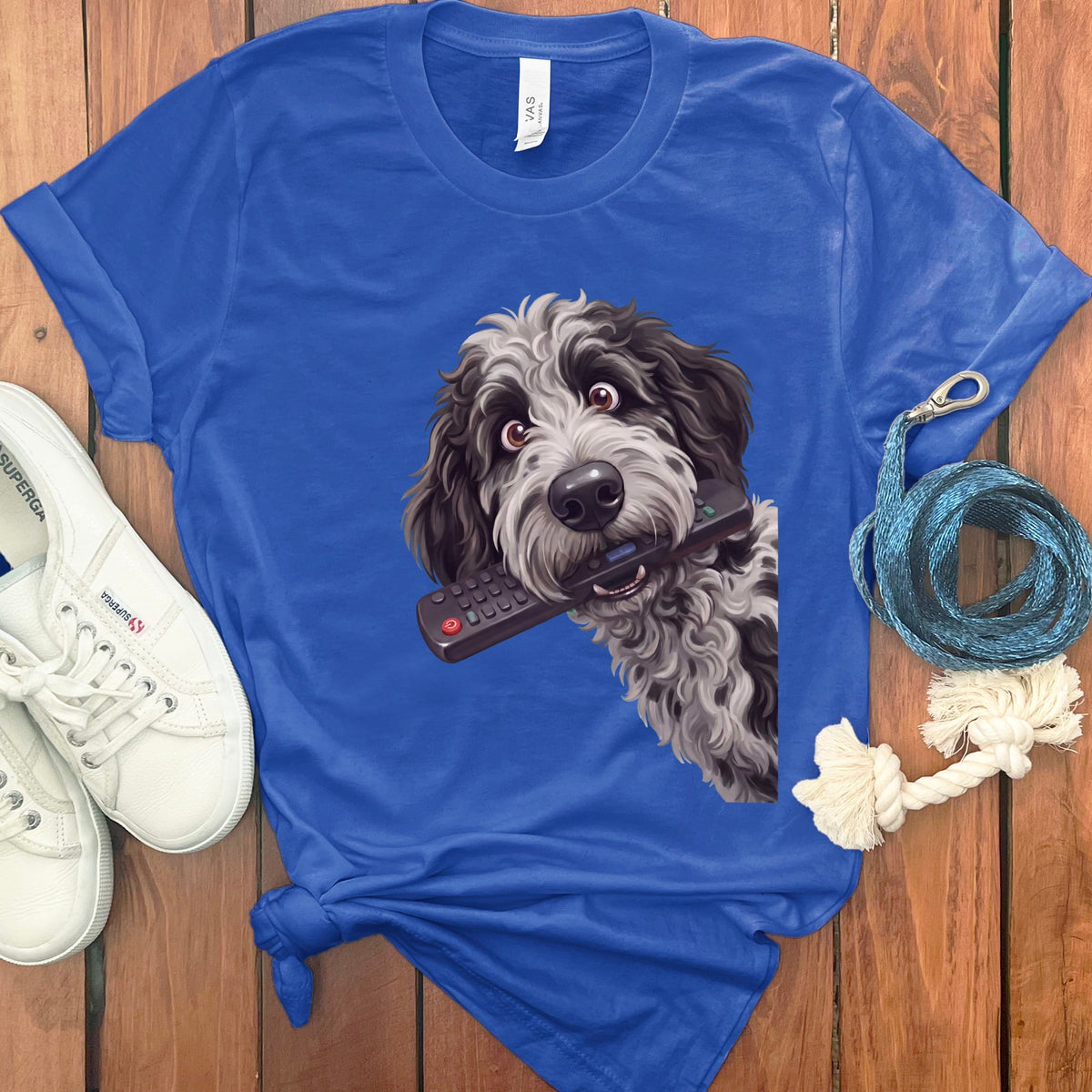 Merle Goldendoodle Remote T-Shirt in True Royal / S by Puppy Jo