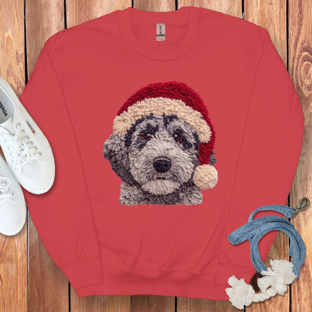 Merle Goldendoodle Santa Faux Yarn Sweatshirt in Red / S by Puppy Jo