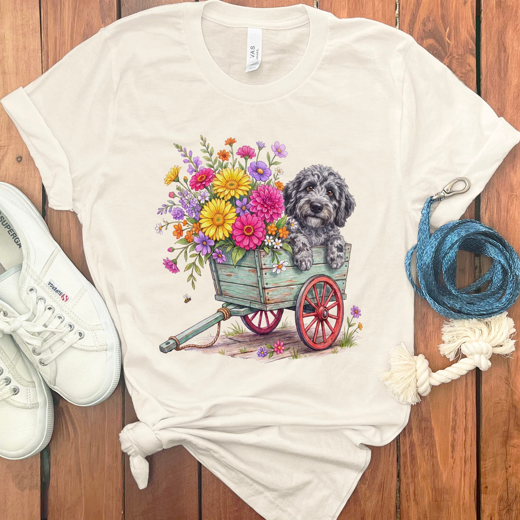 Merle Goldendoodle Spring Wagon T-Shirt in Natural / S by Puppy Jo