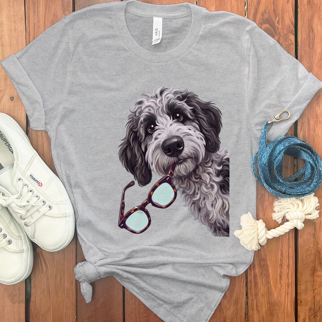Merle Goldendoodle Stolen Glasses T-Shirt in Athletic Heather / S by Puppy Jo