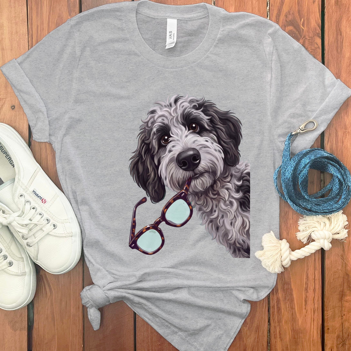 Merle Goldendoodle Stolen Glasses T-Shirt in Athletic Heather / S by Puppy Jo