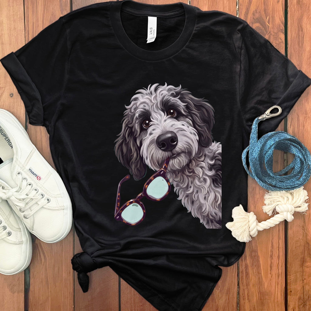 Merle Goldendoodle Stolen Glasses T-Shirt in Black / S by Puppy Jo
