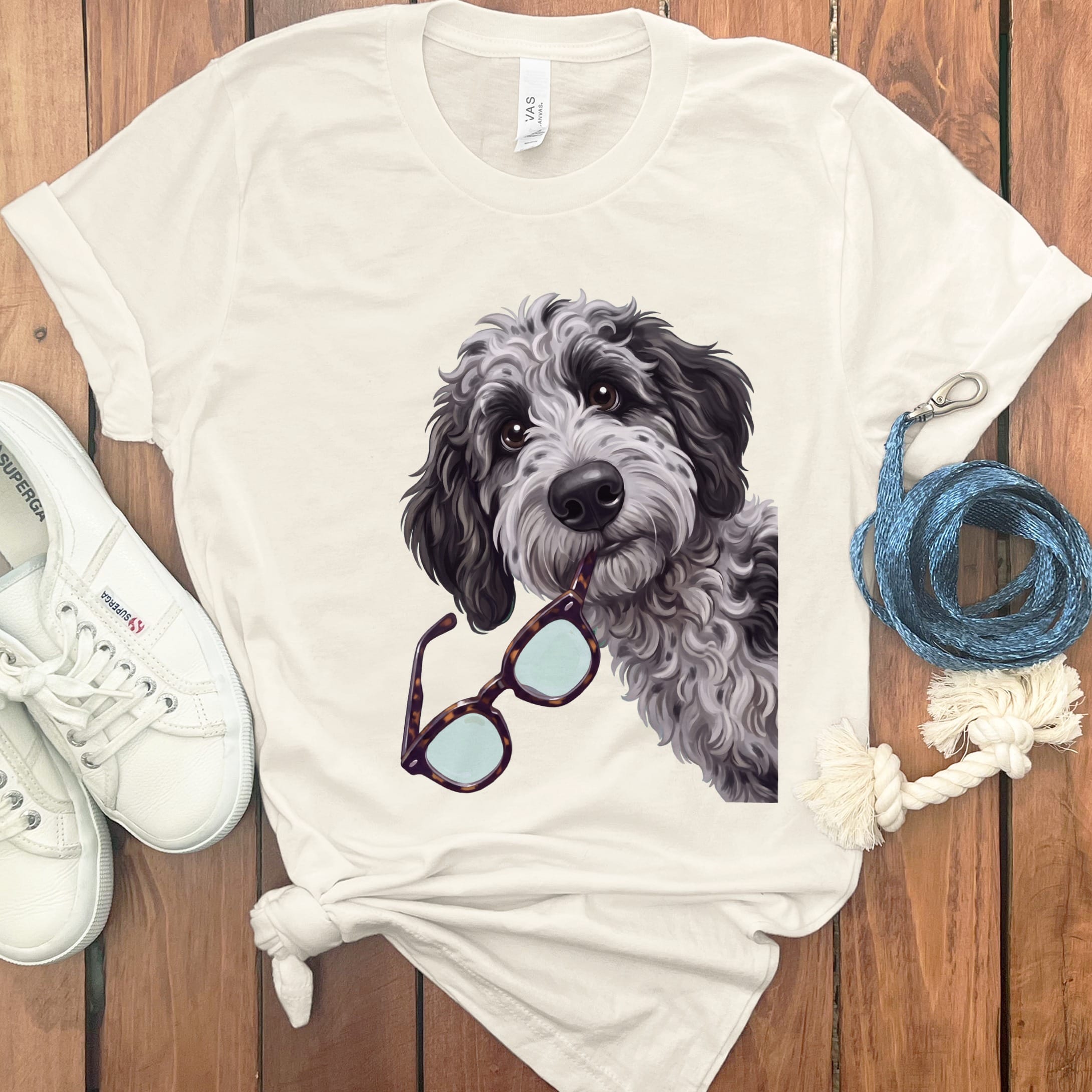 Merle Goldendoodle Stolen Glasses T-Shirt in Natural / S by Puppy Jo