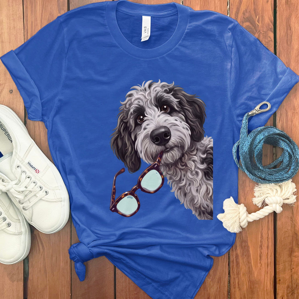 Merle Goldendoodle Stolen Glasses T-Shirt in True Royal / S by Puppy Jo