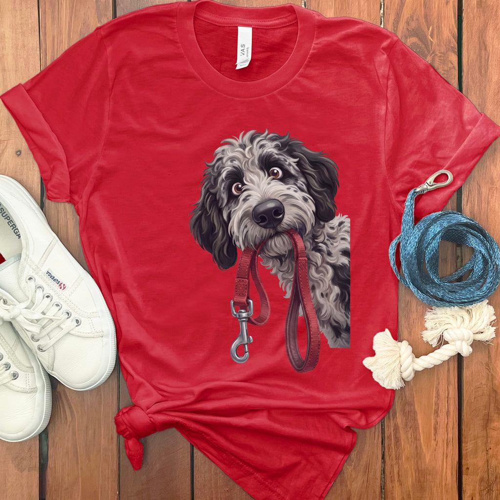 Merle Goldendoodle Walk T-Shirt in Red / S by Puppy Jo