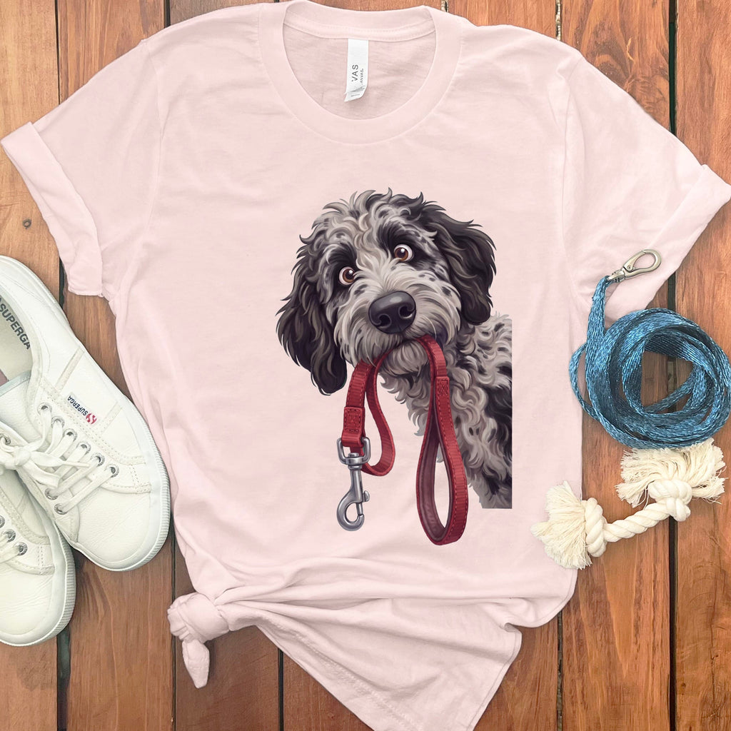 Merle Goldendoodle Walk T-Shirt in Soft Pink / S by Puppy Jo