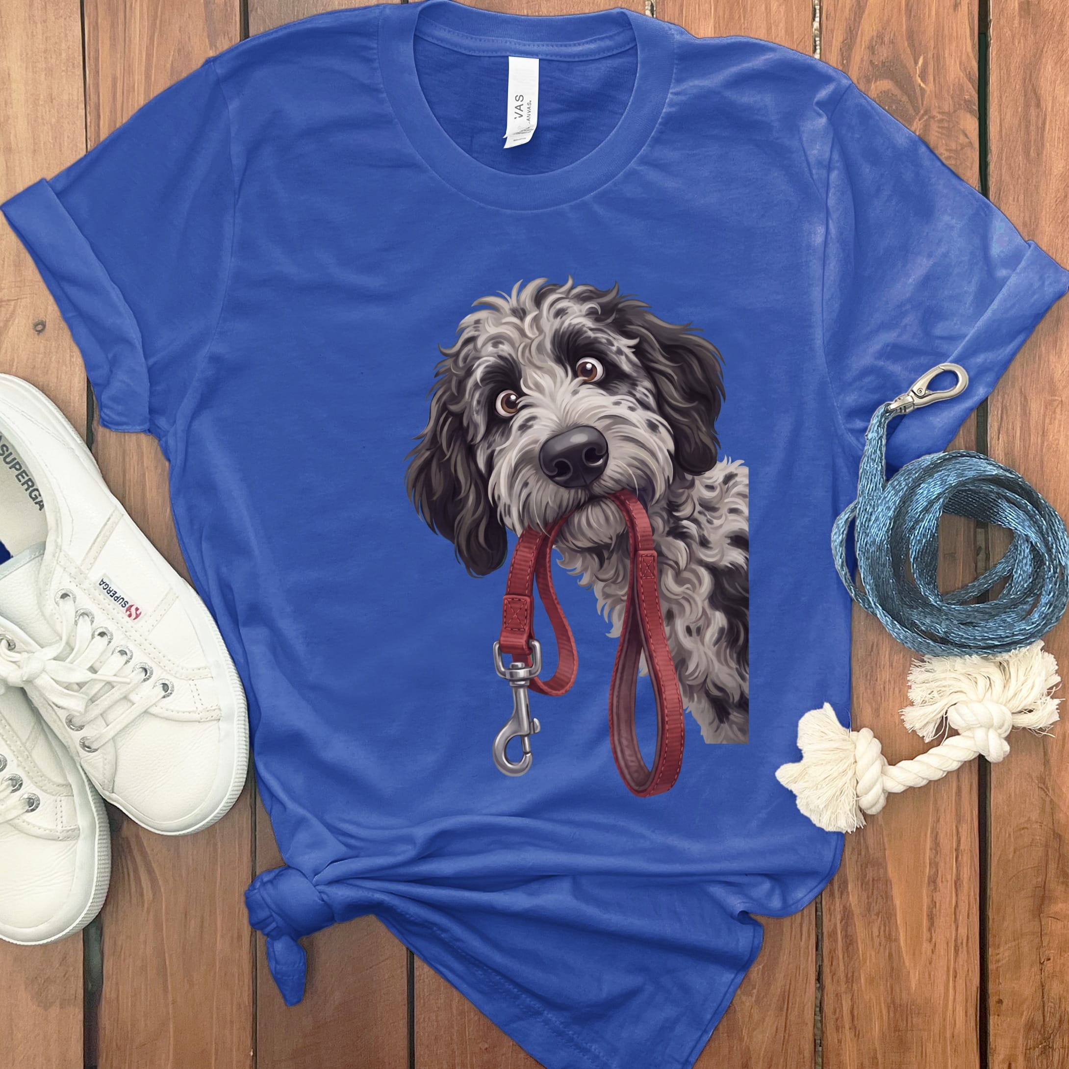 Merle Goldendoodle Walk T-Shirt in True Royal / S by Puppy Jo