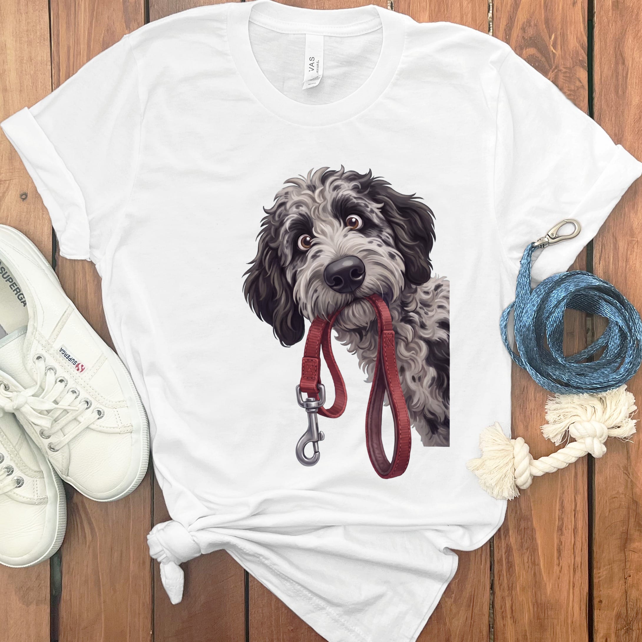 Merle Goldendoodle Walk T-Shirt in White / S by Puppy Jo