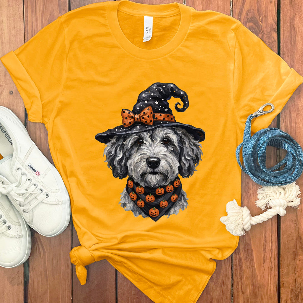 Merle Goldendoodle Witch Hat T-Shirt in Gold / S by MyDesigns