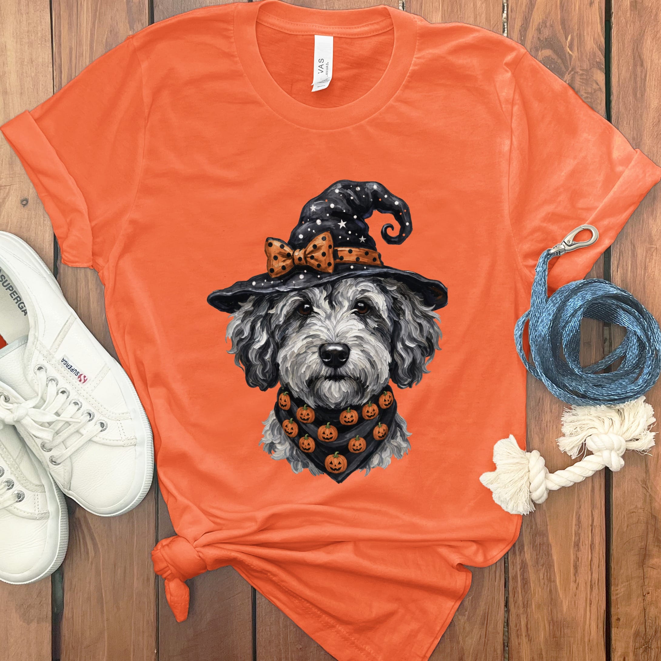 Merle Goldendoodle Witch Hat T-Shirt in Orange / S by MyDesigns
