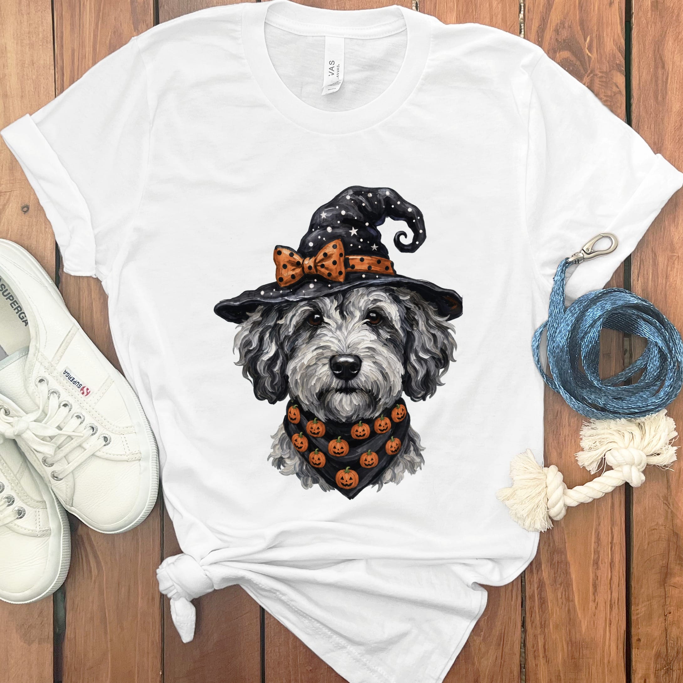 Merle Goldendoodle Witch Hat T-Shirt in White / S by MyDesigns