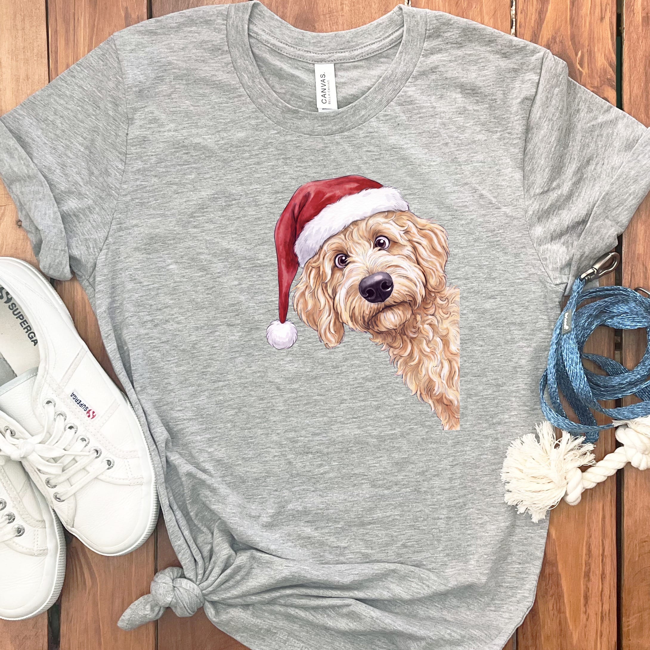 Merry Apricot Goldendoodle T-Shirt in Athletic Heather / S by Puppy Jo