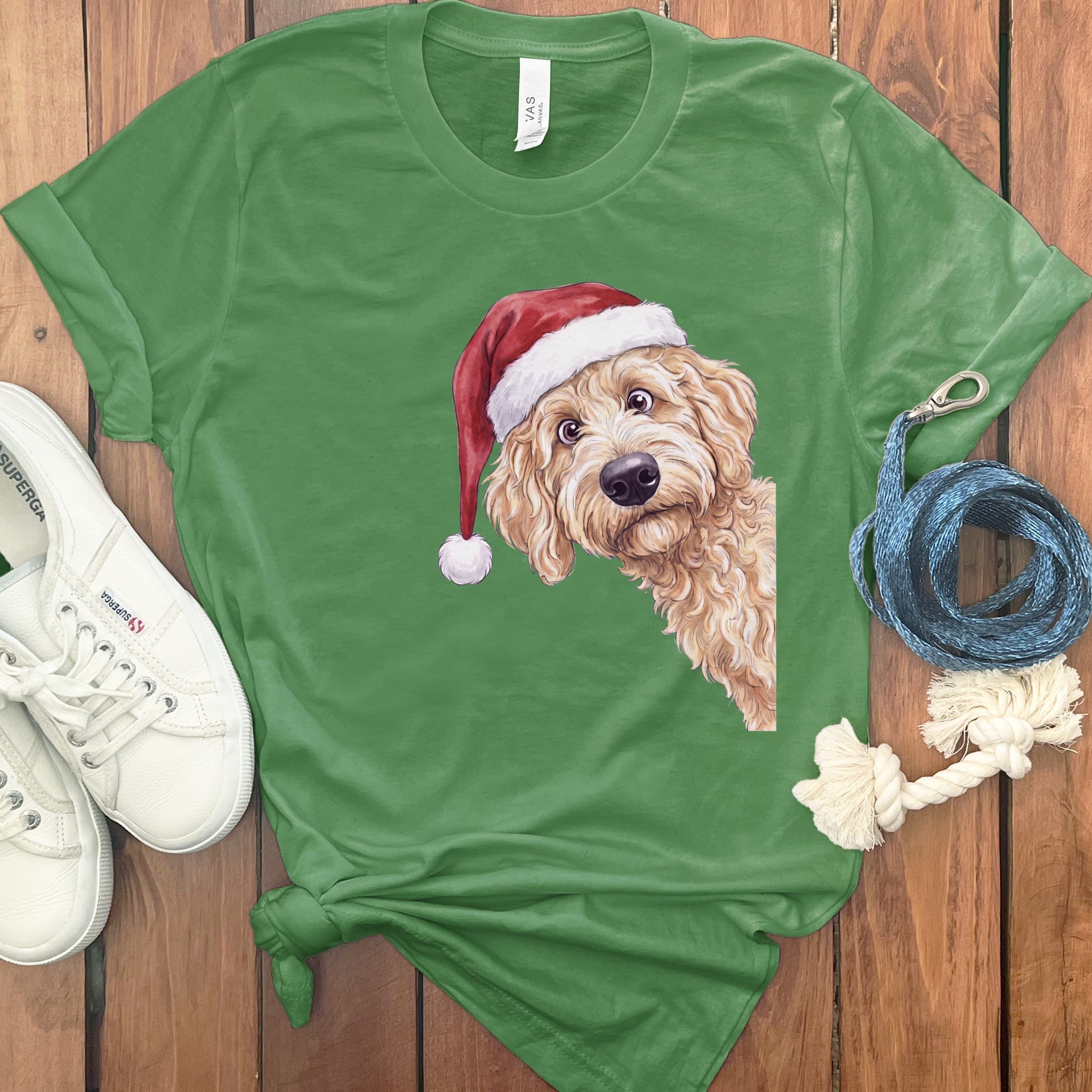 Merry Apricot Goldendoodle T-Shirt in Leaf / S by Puppy Jo