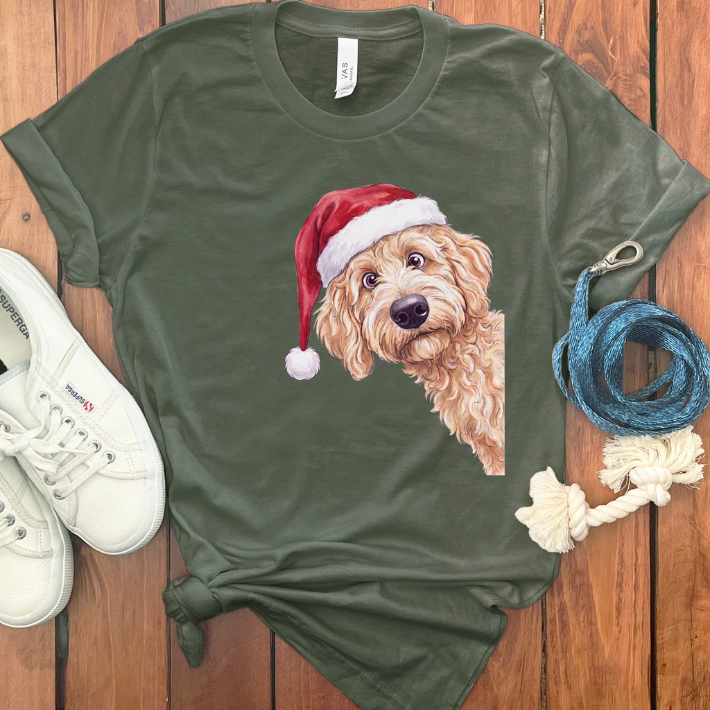 Merry Apricot Goldendoodle T-Shirt in Military Green / S by Puppy Jo