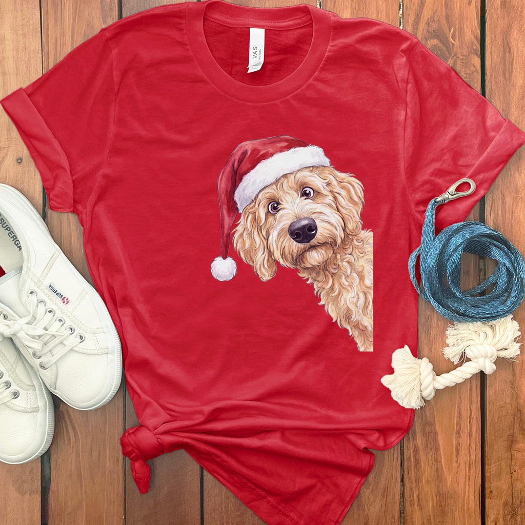 Merry Apricot Goldendoodle T-Shirt in Red / S by Puppy Jo