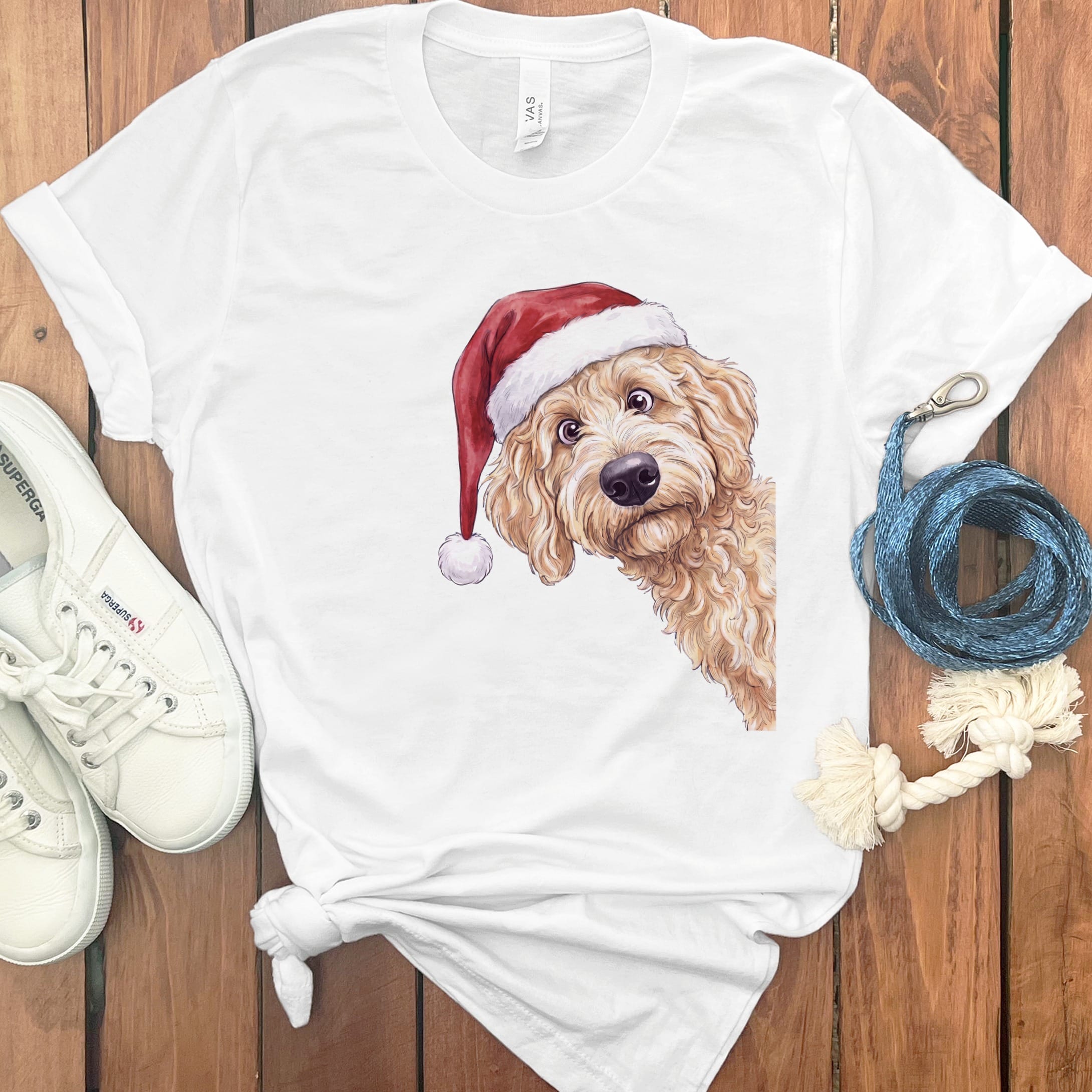 Merry Apricot Goldendoodle T-Shirt in White / S by Puppy Jo