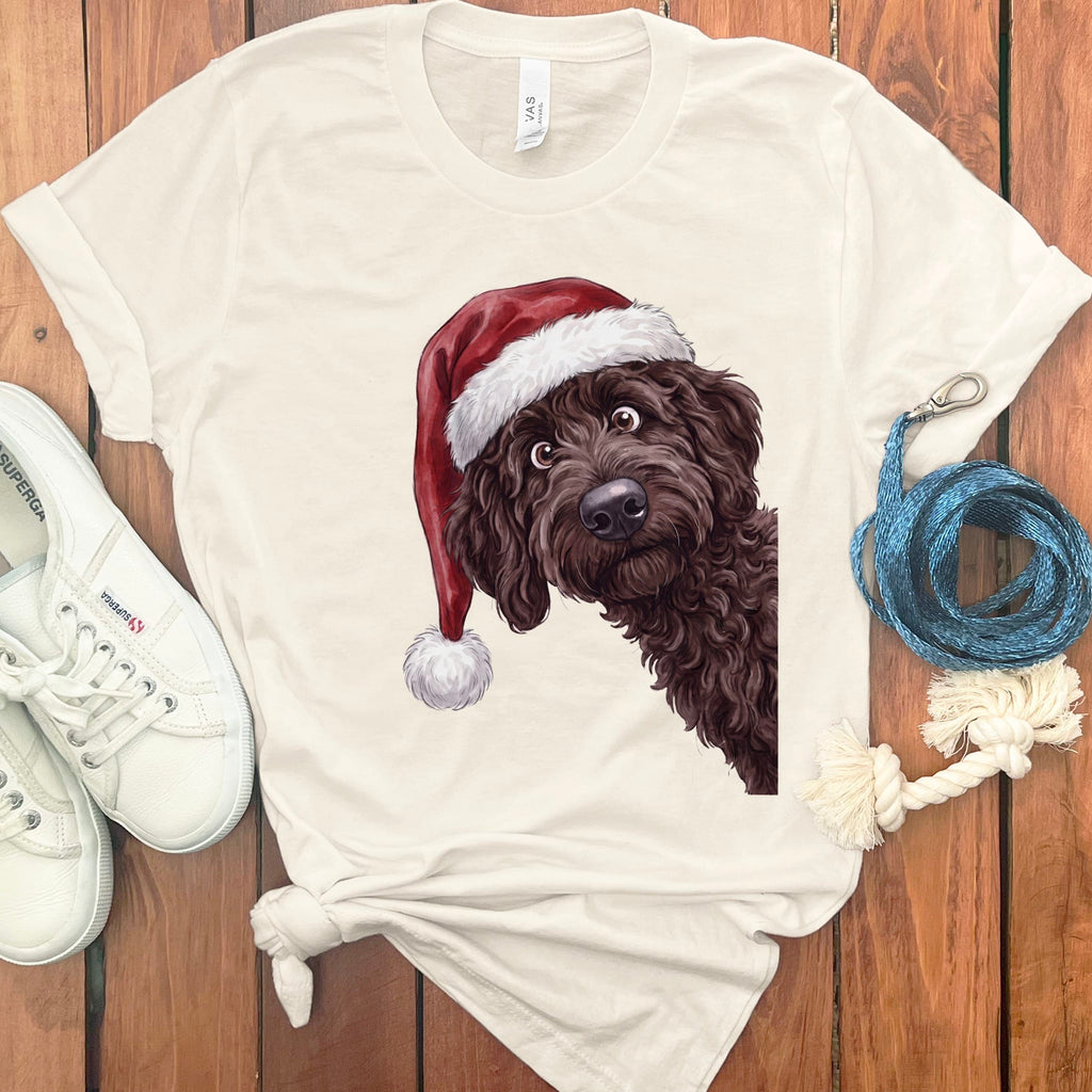 Merry Santa Chocolate Goldendoodle T-Shirt in Natural / S by Puppy Jo
