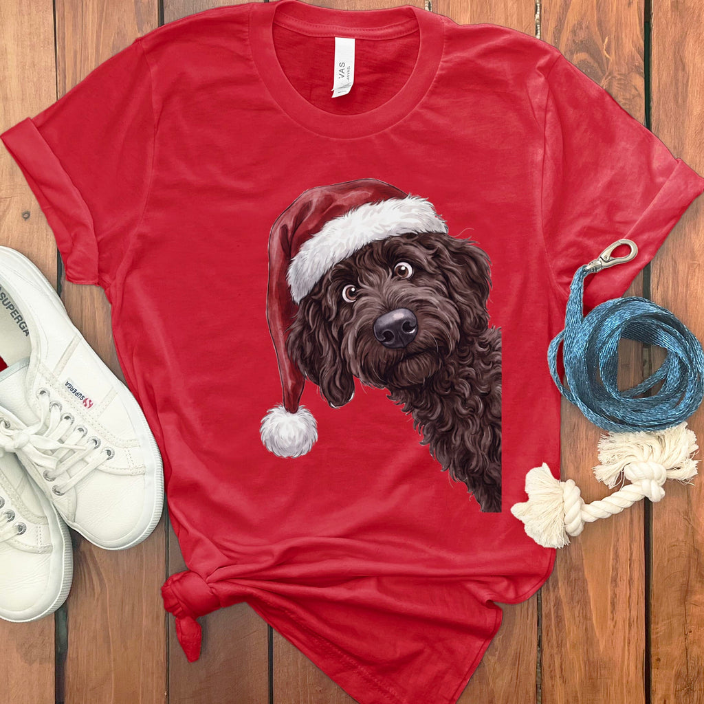 Merry Santa Chocolate Goldendoodle T-Shirt in Red / S by Puppy Jo