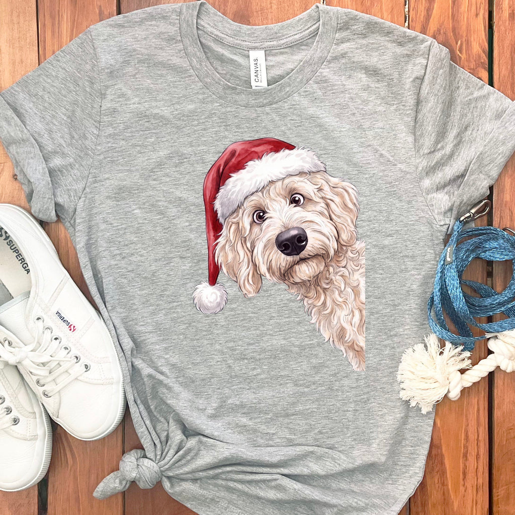 Merry Santa Cream Goldendoodle T-Shirt in Athletic Heather / S by Puppy Jo