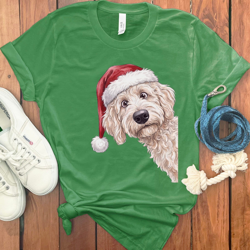 Merry Santa Cream Goldendoodle T-Shirt in Leaf / S by Puppy Jo