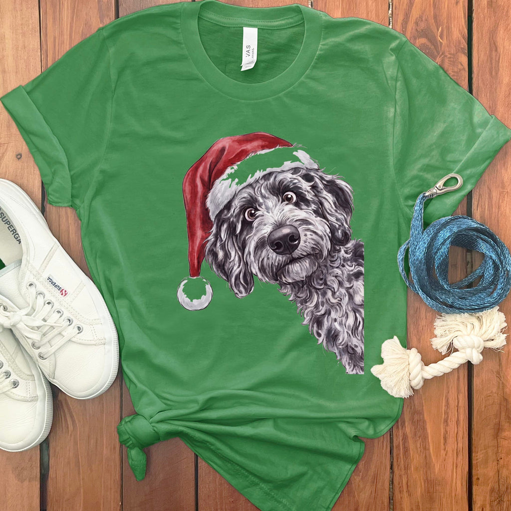 Merry Santa Merle Goldendoodle T-Shirt in Leaf / S by Puppy Jo