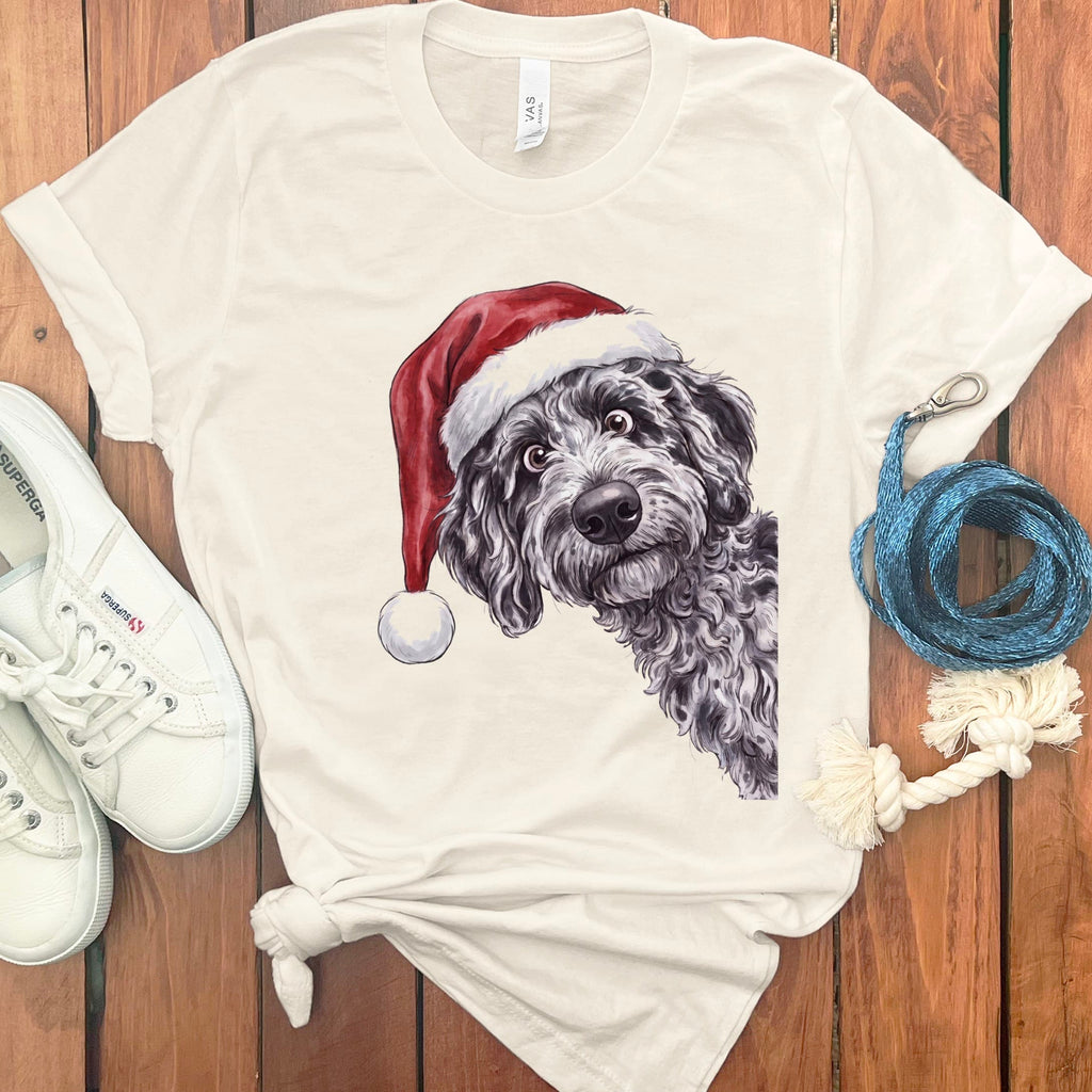 Merry Santa Merle Goldendoodle T-Shirt in Natural / S by Puppy Jo