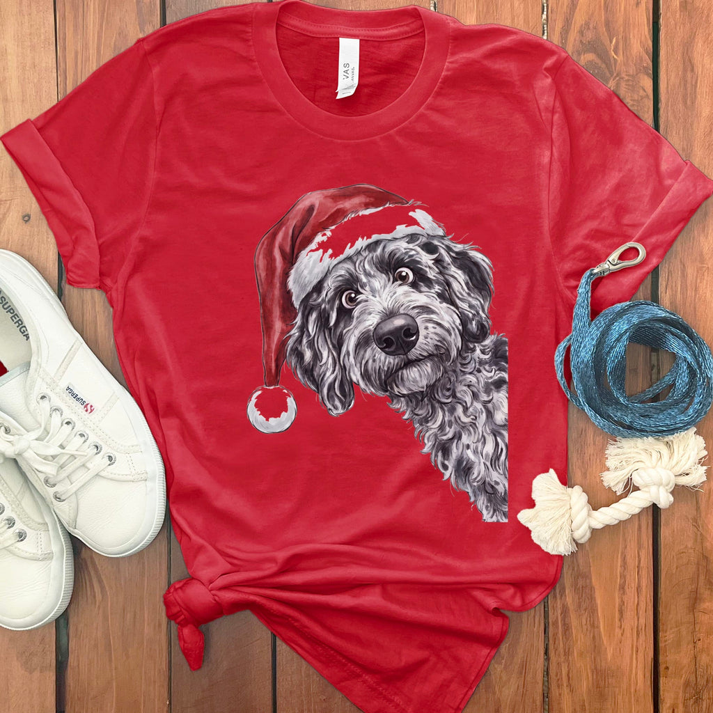 Merry Santa Merle Goldendoodle T-Shirt in Red / S by Puppy Jo