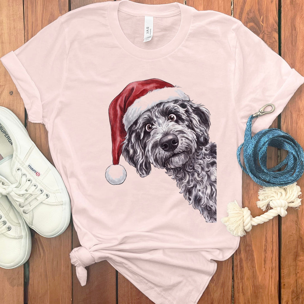 Merry Santa Merle Goldendoodle T-Shirt in Soft Pink / S by Puppy Jo