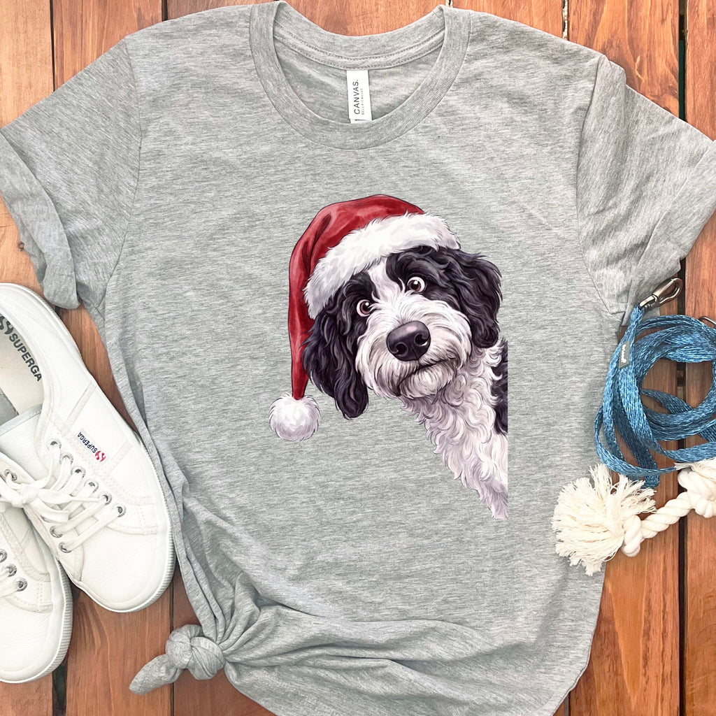 Merry Santa Sheepadoodle T-Shirt in Athletic Heather / S by Puppy Jo