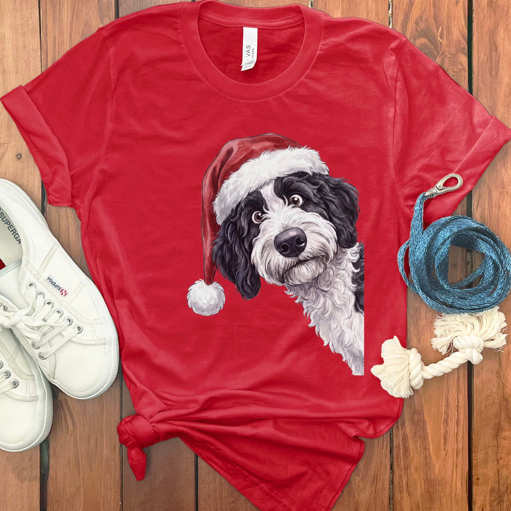 Merry Santa Sheepadoodle T-Shirt in Red / S by Puppy Jo