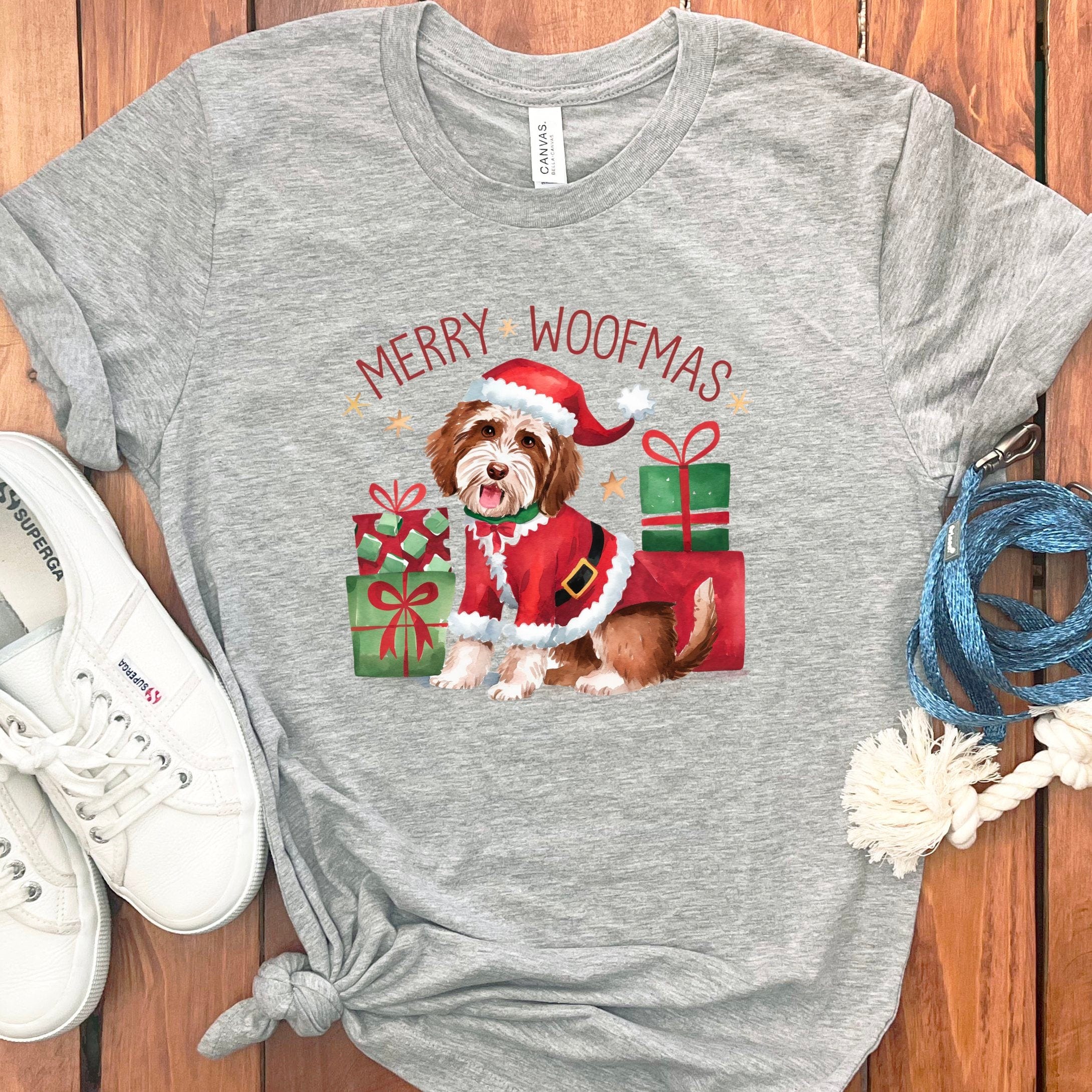 Merry Woofmas Labradoodle T-Shirt in Athletic Heather / S by Puppy Jo