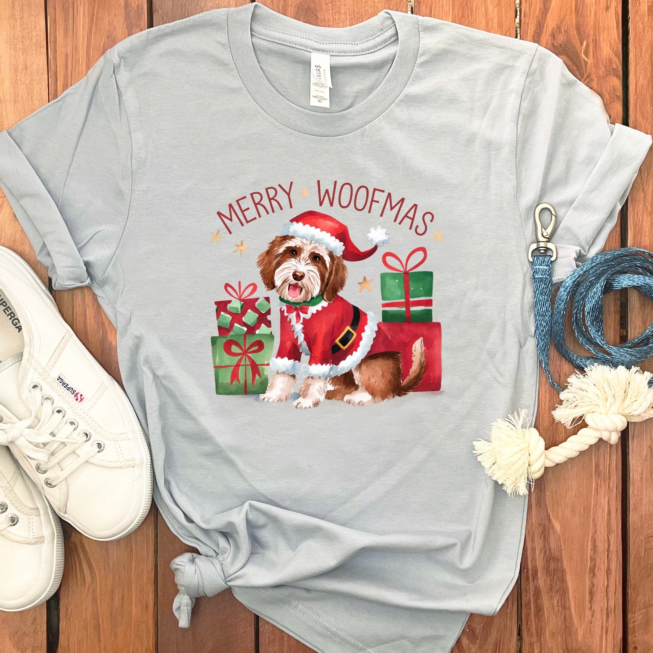 Merry Woofmas Labradoodle T-Shirt in Light Blue / S by Puppy Jo
