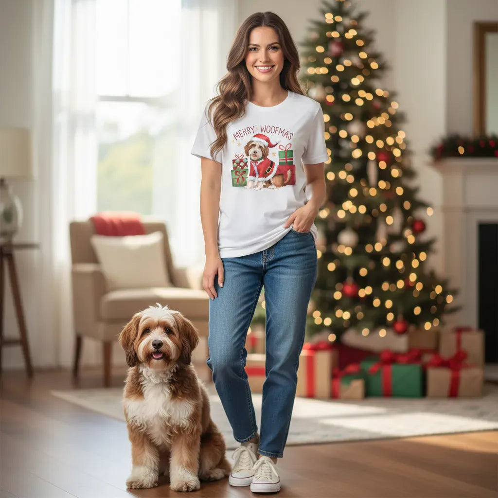 Merry Woofmas Labradoodle T-Shirt in by Puppy Jo