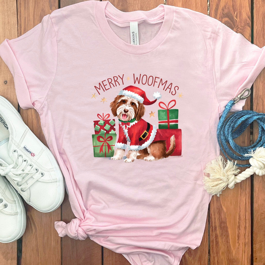 Merry Woofmas Labradoodle T-Shirt in Soft Pink / S by Puppy Jo