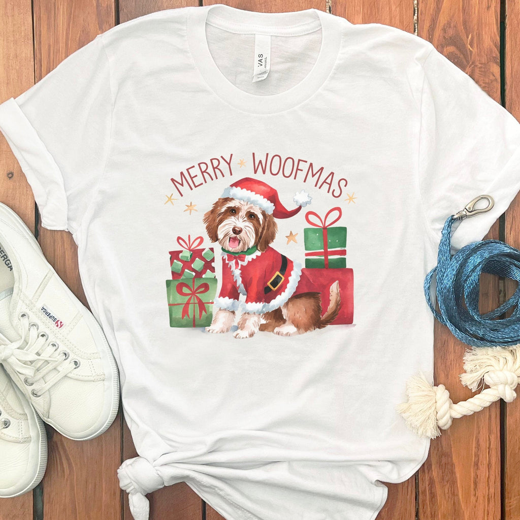 Merry Woofmas Labradoodle T-Shirt in White / S by Puppy Jo