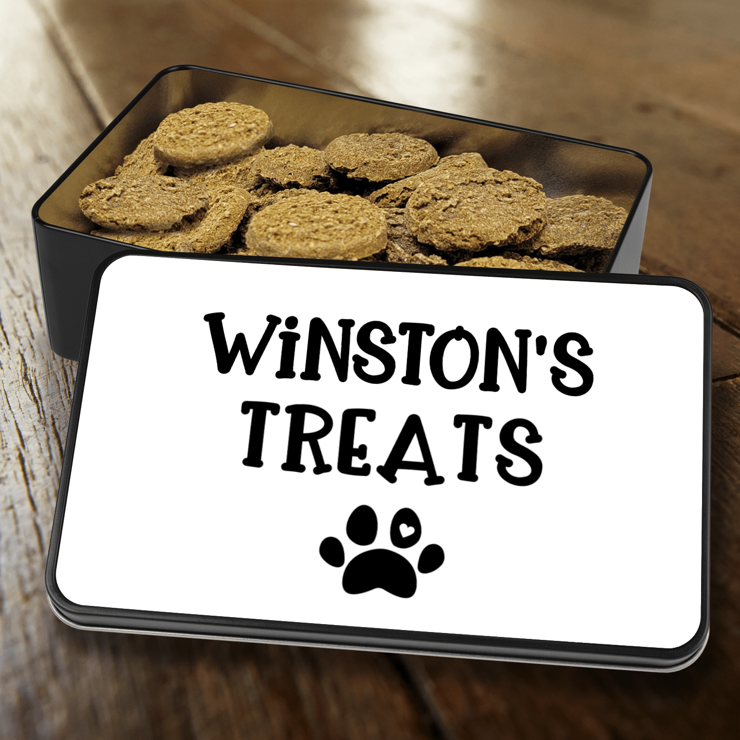 Personalized Dog Treats Storage Tin with Wholesome Treats - PuppyJo Pet Treats