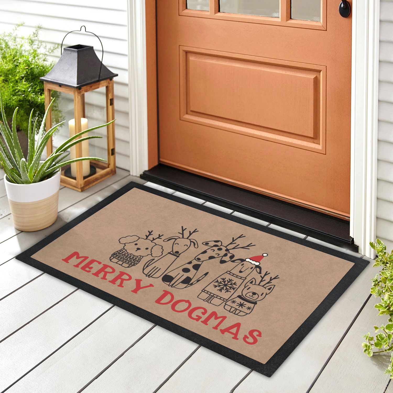 Merry Dogmas Rubber Dog Lover Doormat, Front Door Rug Mat - PuppyJo Door Mat